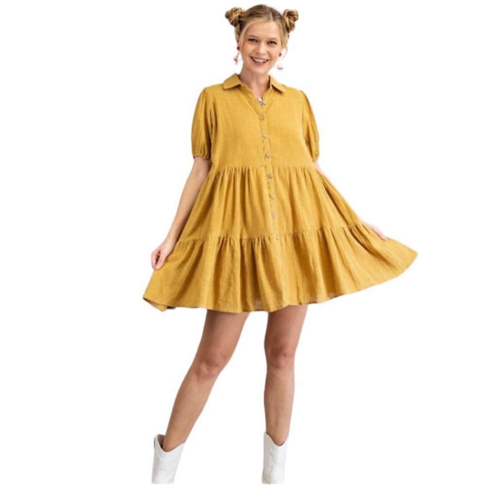 EASEL Boutique Button Front Babydoll Dress Marigold